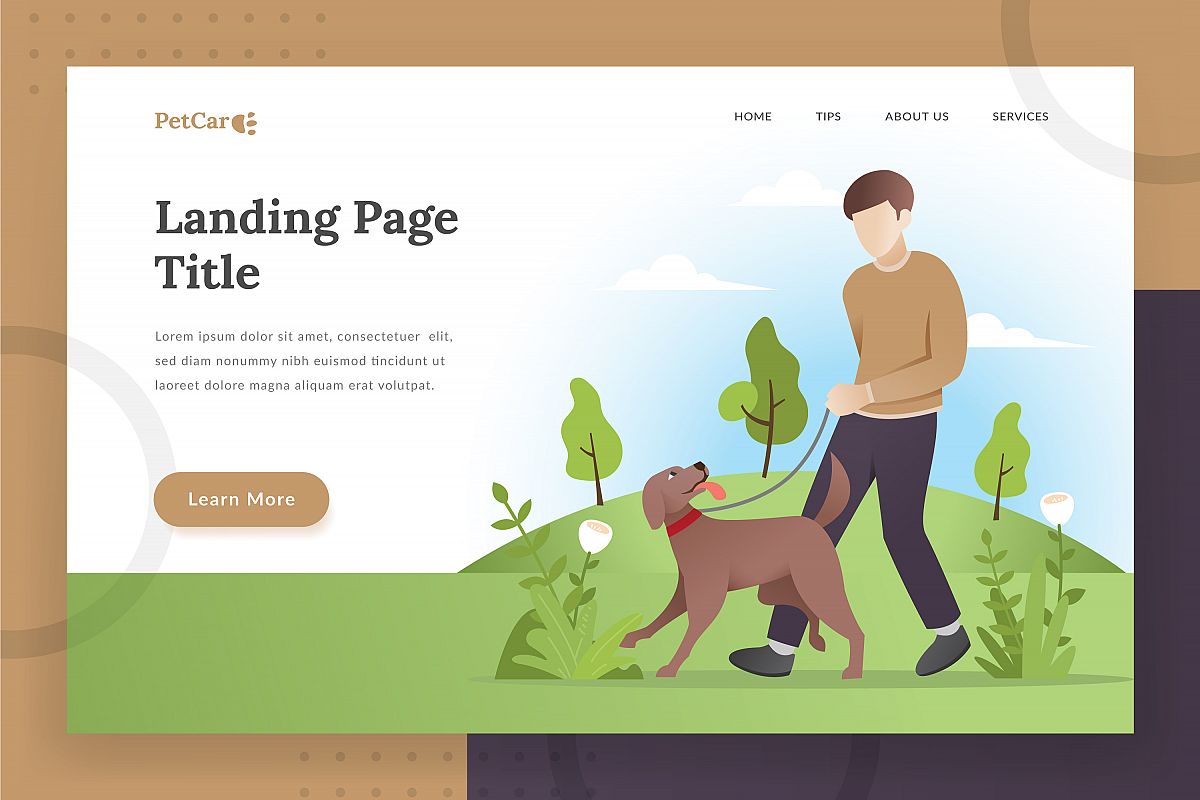 Pet care landing - page illustration example image 1