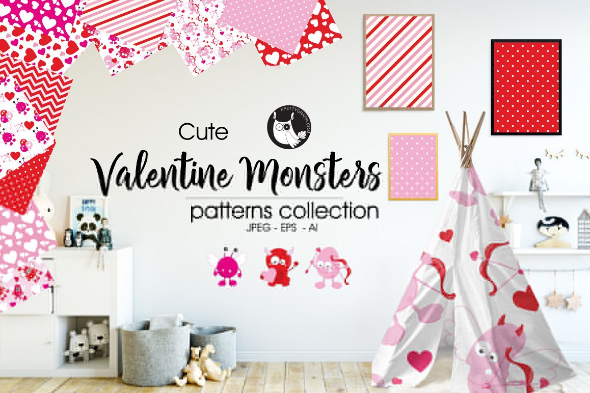 Valentine Monsters princedigital papers example image 1