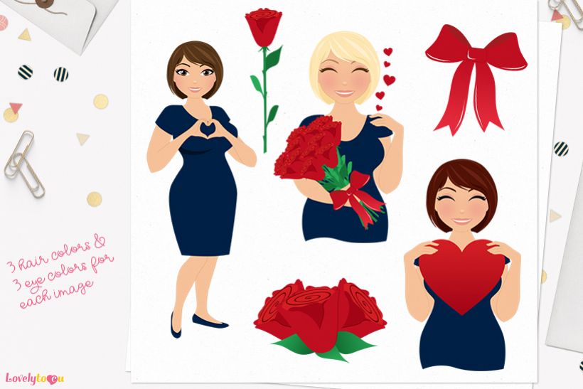 Valentine woman character clip art L369 Olivia example image 1