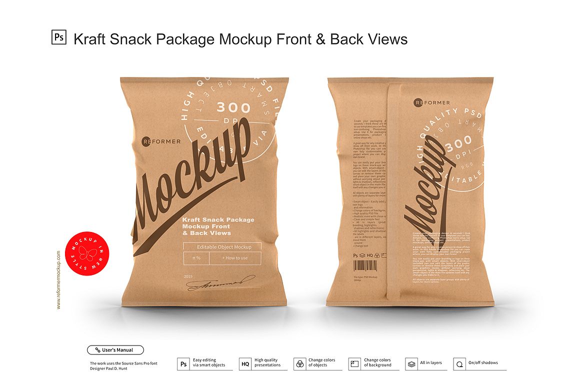 Kraft Snack Package Mockup Front & Back Views example image 1