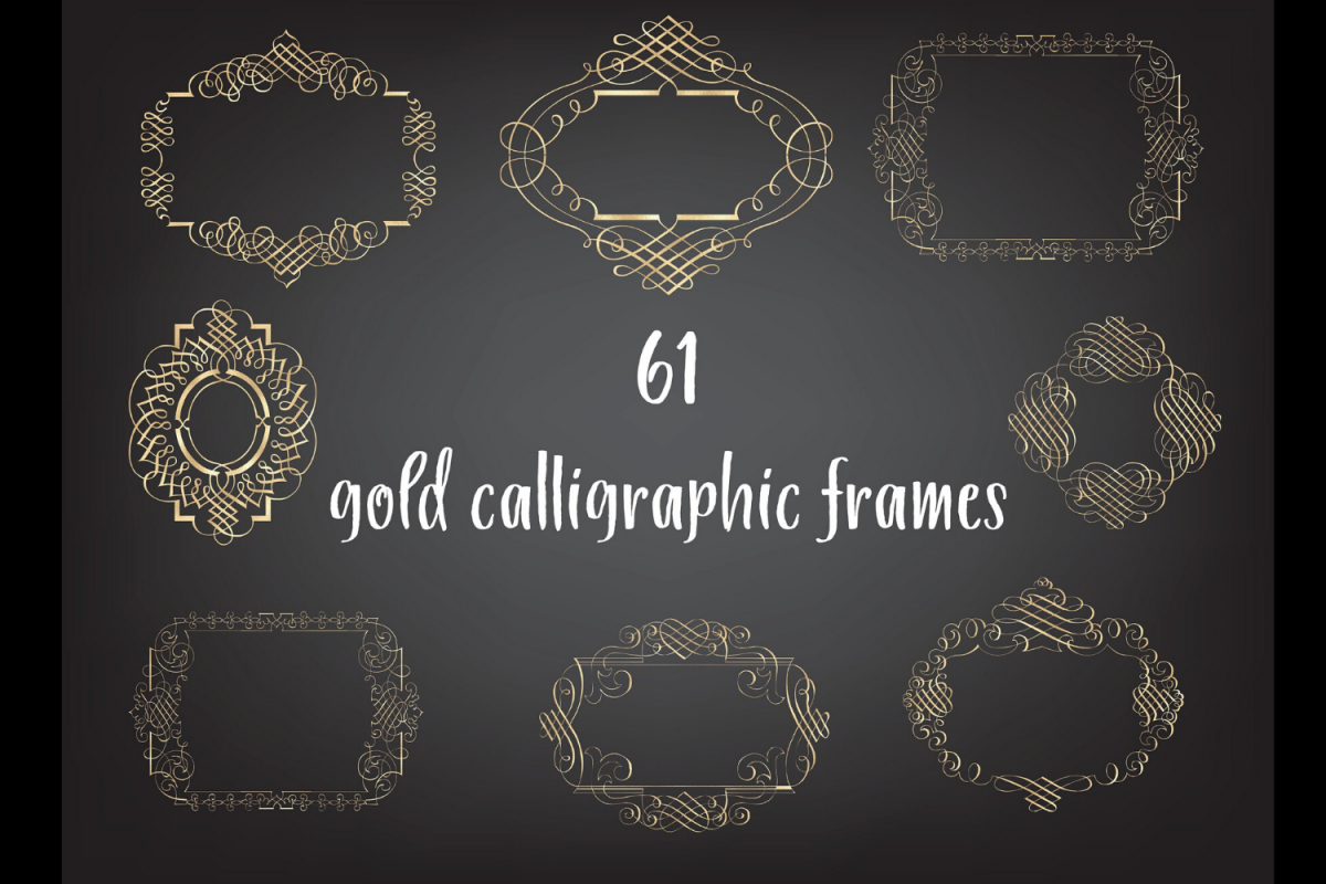 Deco Gold foil frames clip arts, Elegant calligraphic frames example image 1
