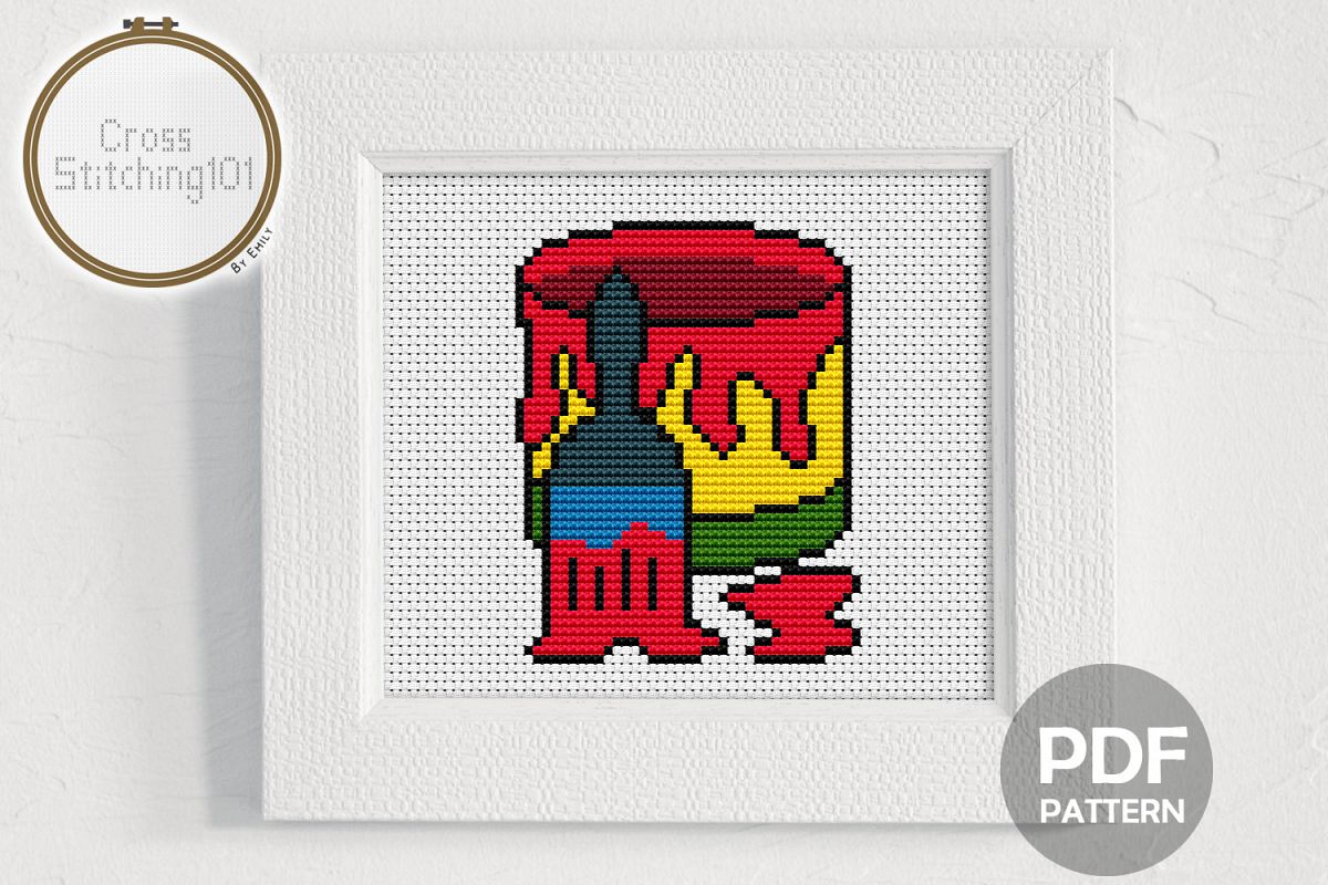 Brush n Bucket Cross Stitch Pattern - Instant Download PDF example image 1
