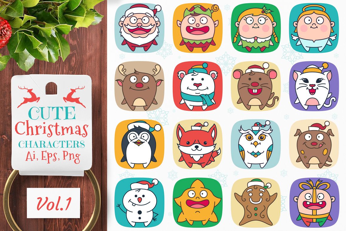 Cute Flat Christmas Characters Vol.1 example image 1