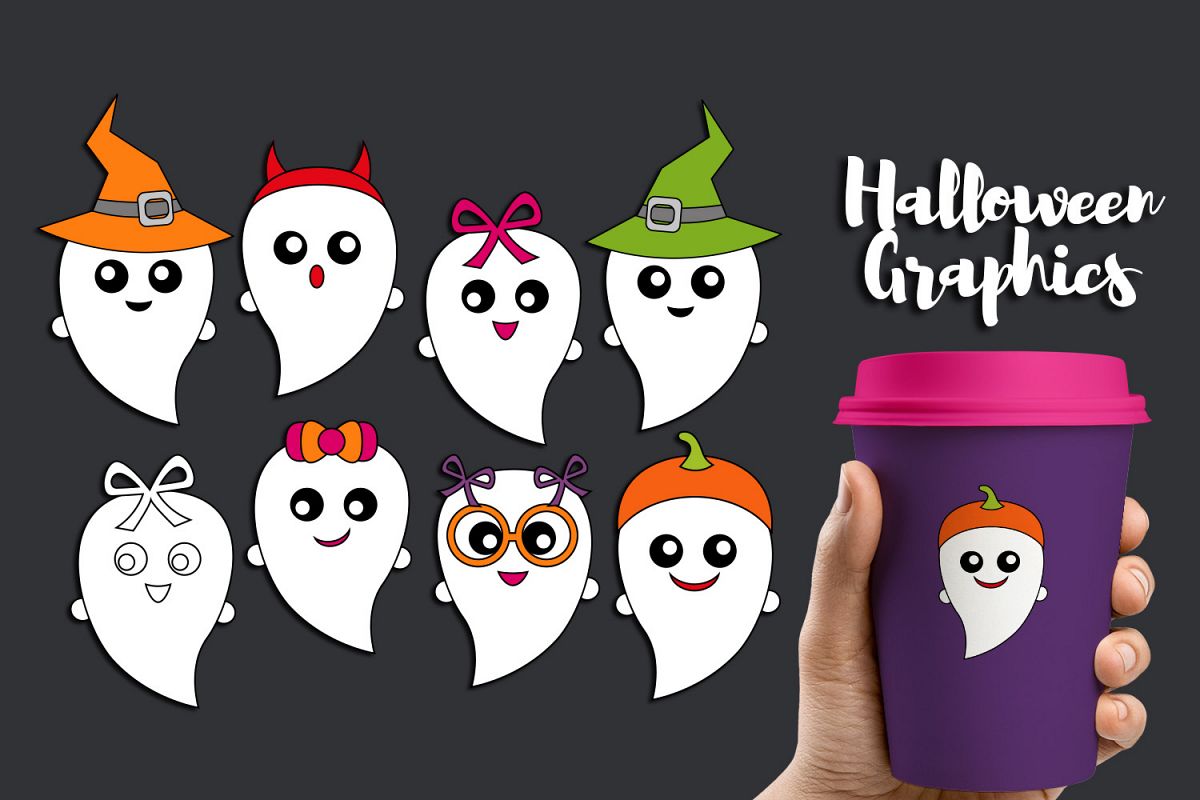 Cute halloween ghost clipart graphic illustrations