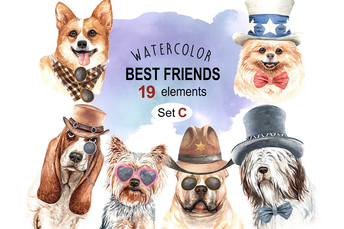 Dog watercolor. Pet clipart Set C example image 1
