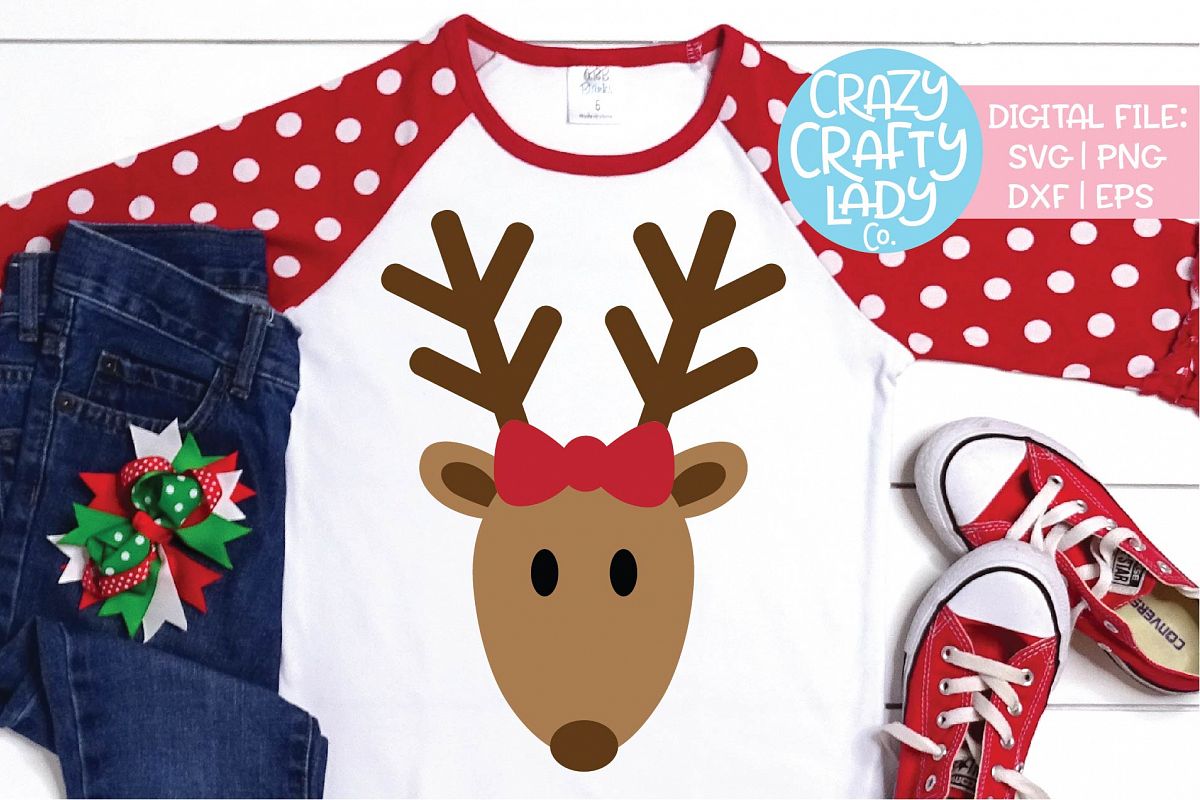 Girl Reindeer Christmas SVG DXF EPS PNG Cut File example image 1