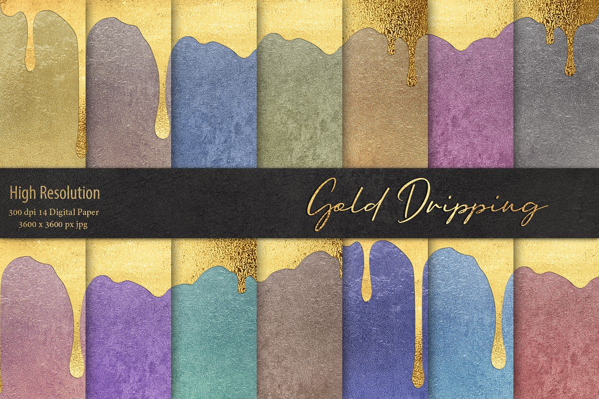 Gold Dripping Digital Paper example image 1