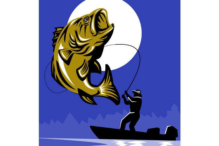 Largemouth Bass Fish Fly Fisherman Fishing rod example image 1
