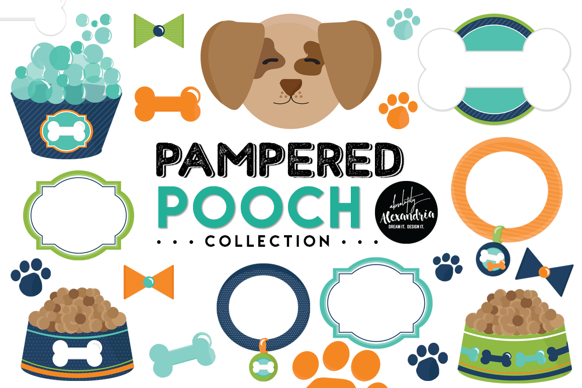 Pampered Pooch Clipart Graphics & Digital Paper Patterns Bundle example image 1