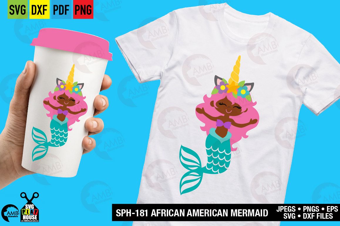 Download African American Mermaid and unicorns svg SPH-180