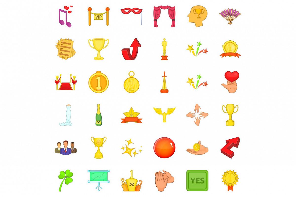 Victory in sport icons set, cartoon style example image 1