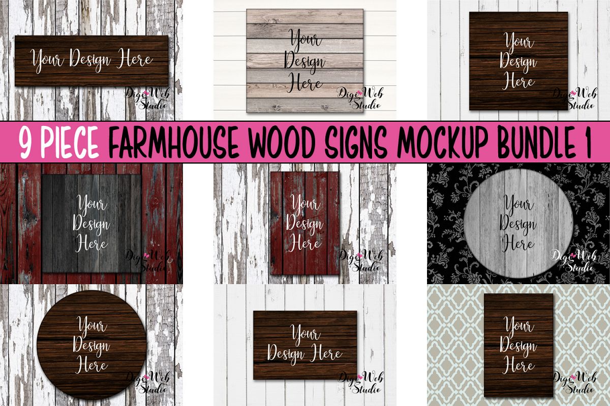 Wood Signs Mockup Bundle - 9 Piece Farmhouse Wood Signs 1 example image 1