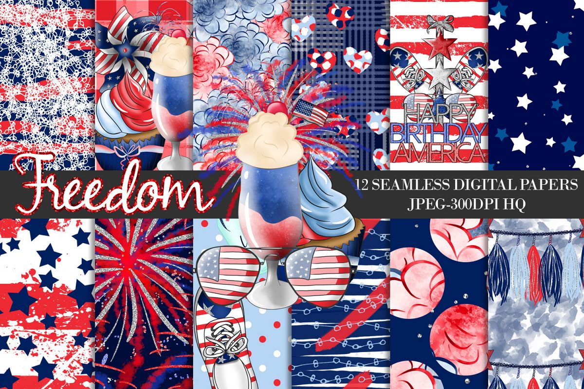 Download 4th Of July Digital Papers, Independence Day Seamless ...