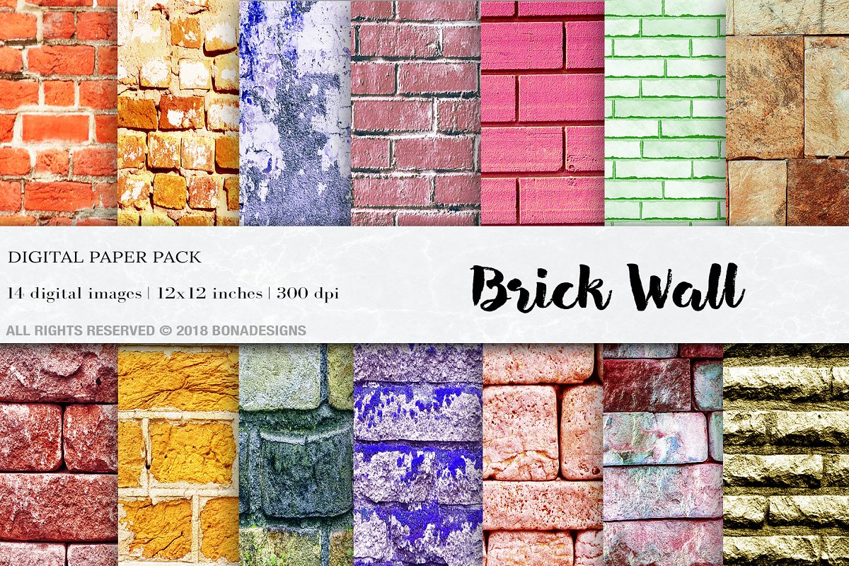 Brick Wall Digital Papers, Brick Wall Textures example image 1