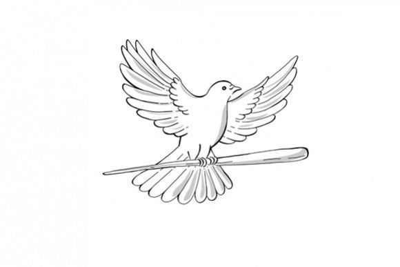 Pigeon or Dove Flying With Cane Drawing example image 1