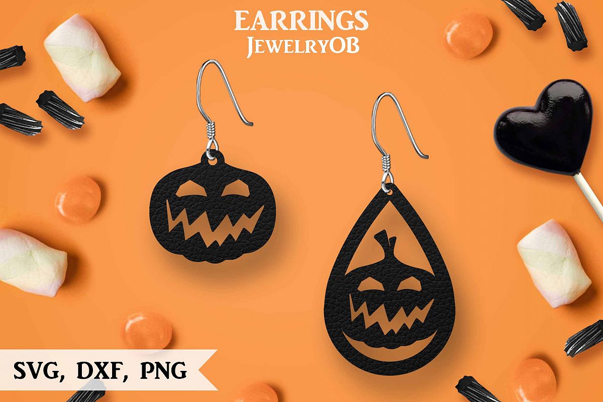 Halloween Earrings, Cut File, SVG DXF PNG Formats, Pumpkin example image 1