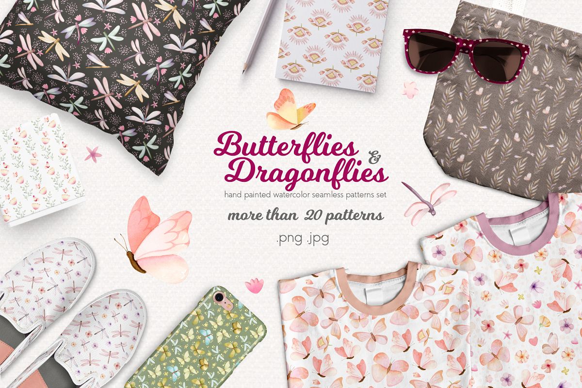 Butterflies and Dragonflies Patterns Collection example image 1