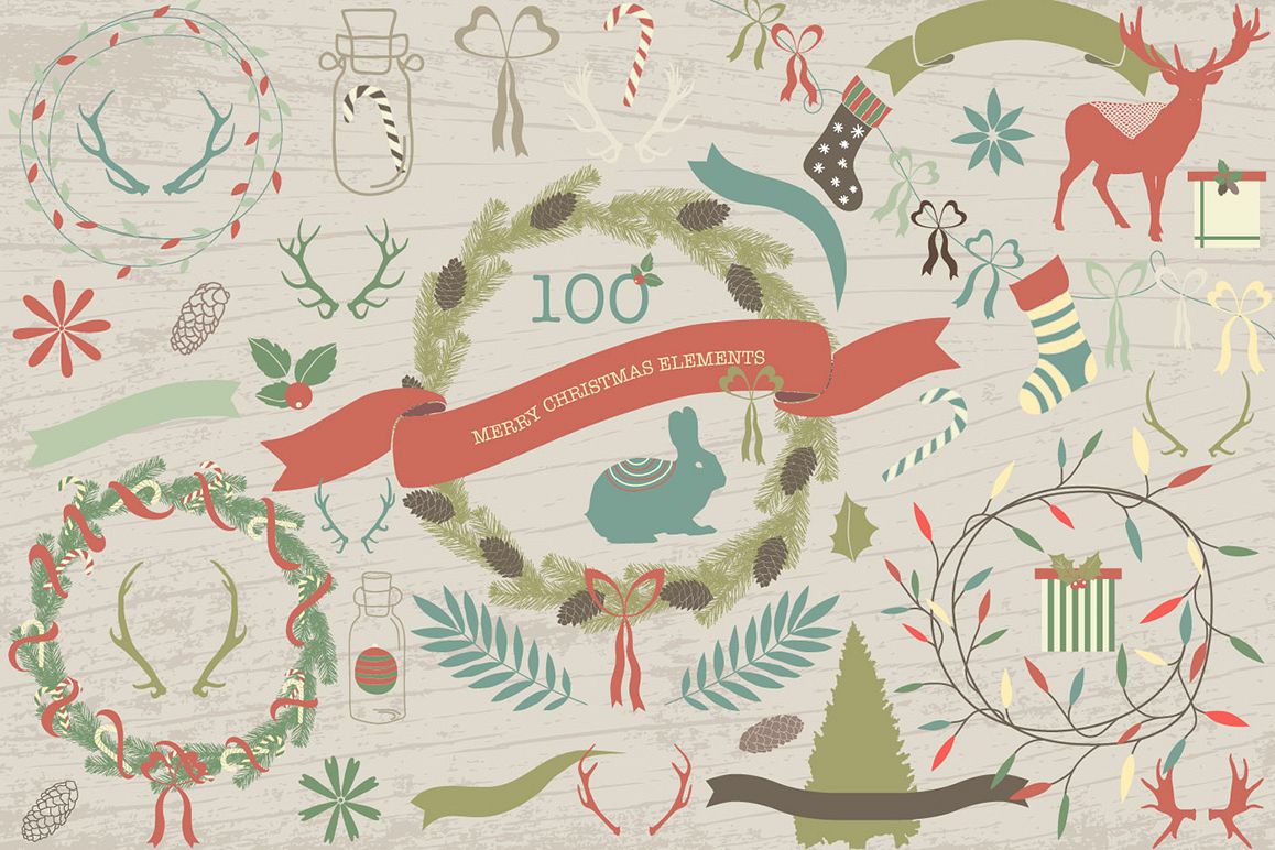 100 Merry Christmas Elements example image 1