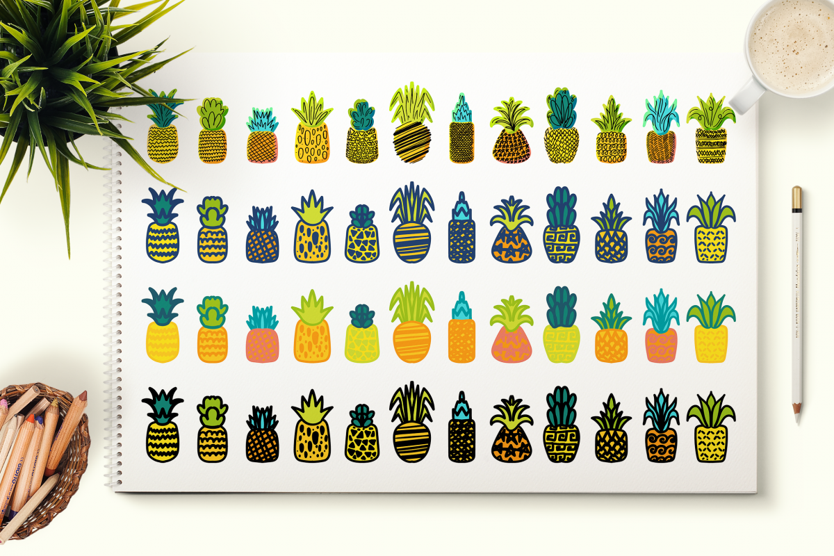 Cute Hand Drawn Pineapples Set example image 1