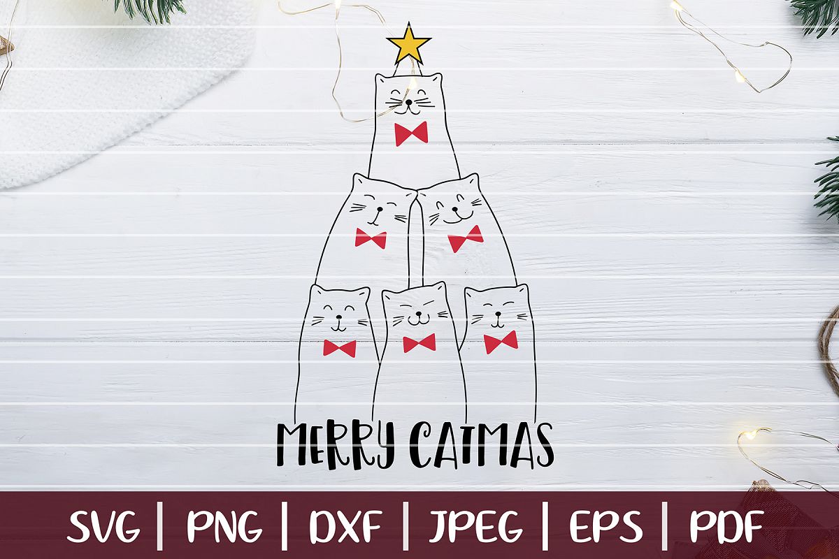 Merry Catmas SVG, Christmas Cats Cut Files example image 1
