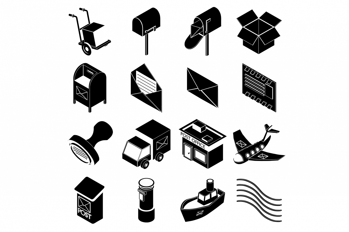 Poste service icons set, simple style example image 1