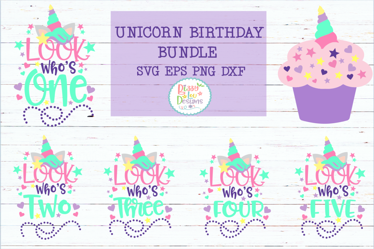Unicorn Birthday Bundle SVG DXF EPS PNG cutting file example image 1
