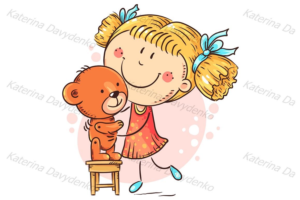 Little girl playing with a teddy bear example image 1