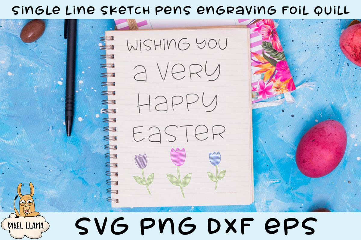 Wishing A Very Happy Easter Single Line Sketch Foil Quill example image 1