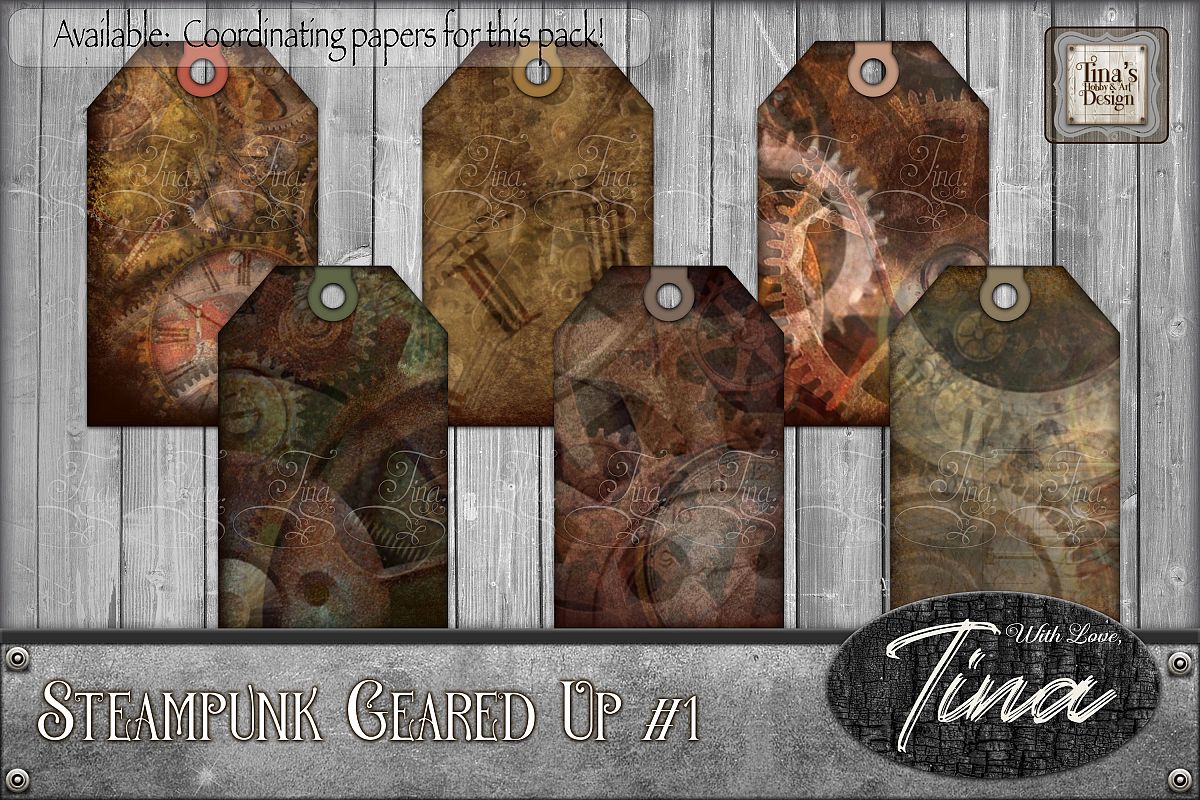 Steampunk Geared Up Gears Clocks Grunge Tags 092918GU1 example image 1
