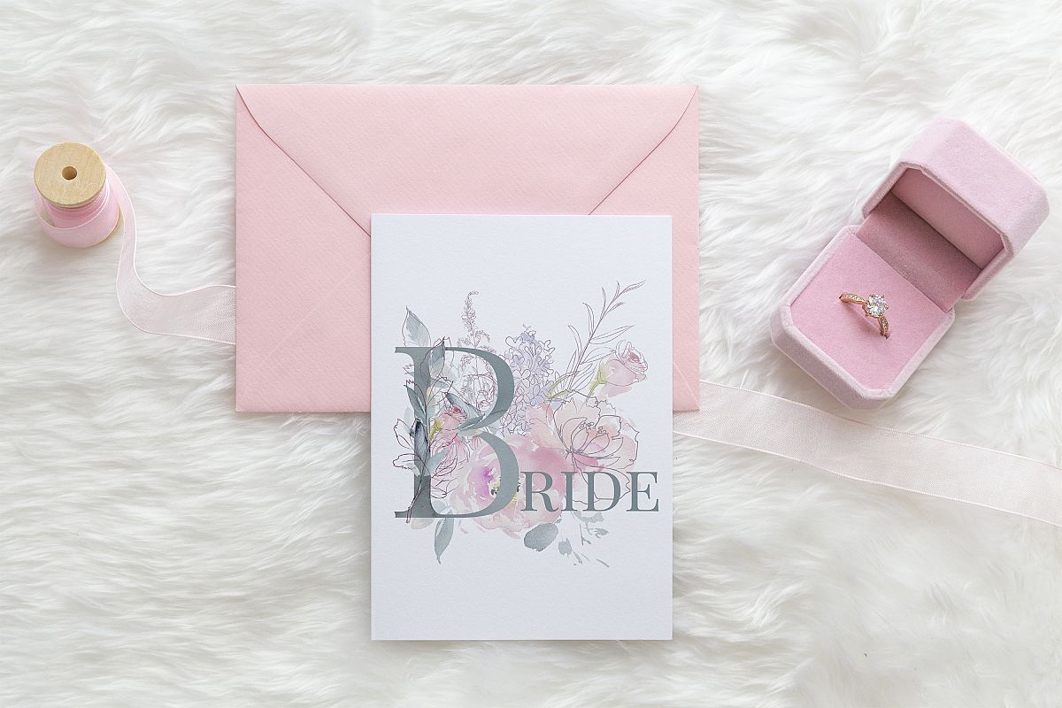 Card Mockup, with pink envelope PSD example image 1