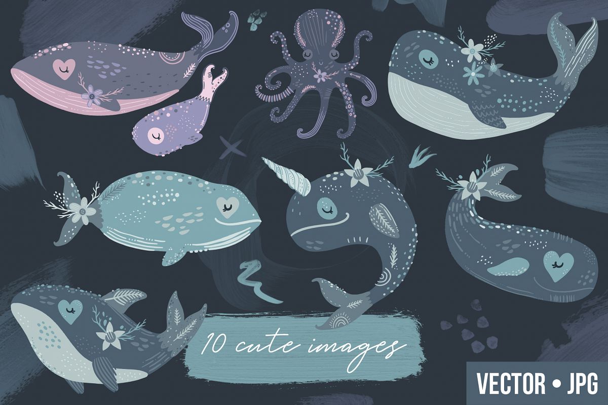 Whales clip art bundle example image 1