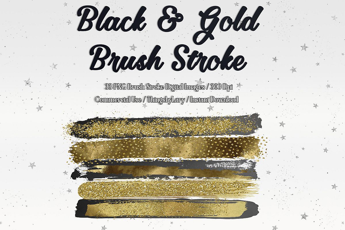 33 Gold Glitter and Black Hand Drawn Brush Strokes Images example image 1