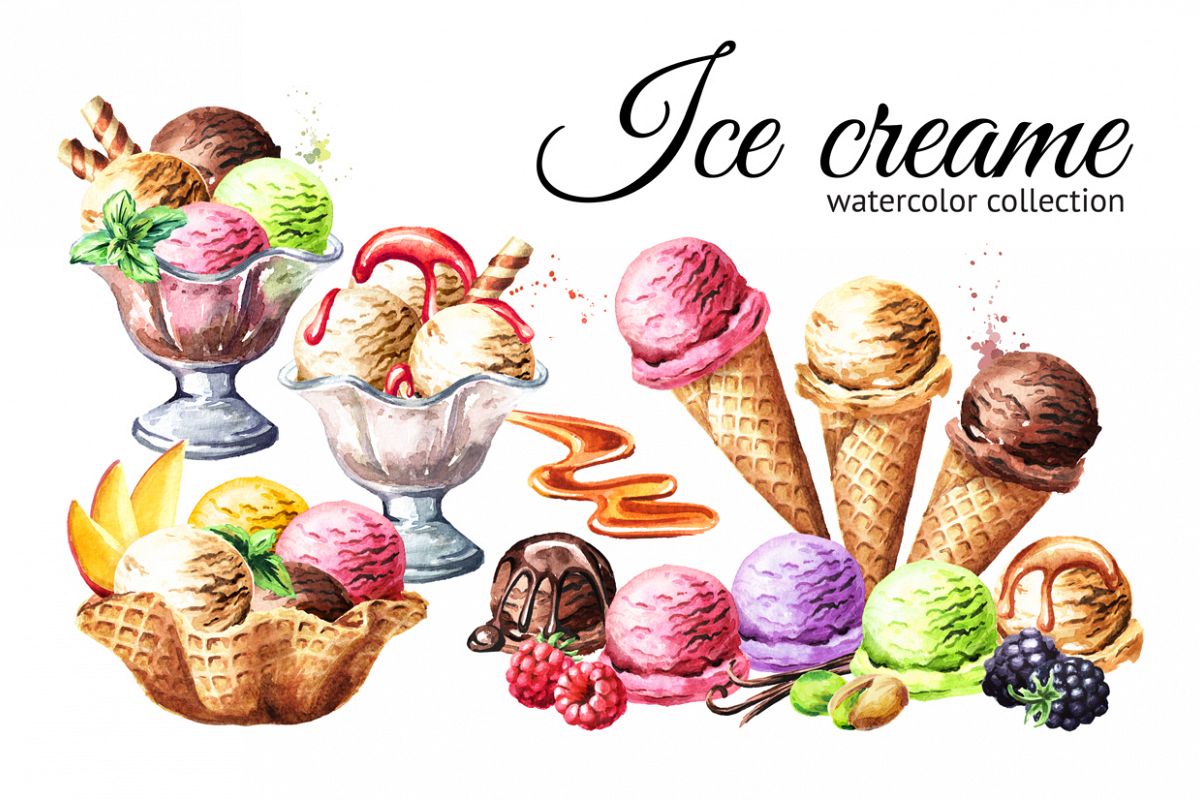 Ice cream. Watercolor collection example image 1