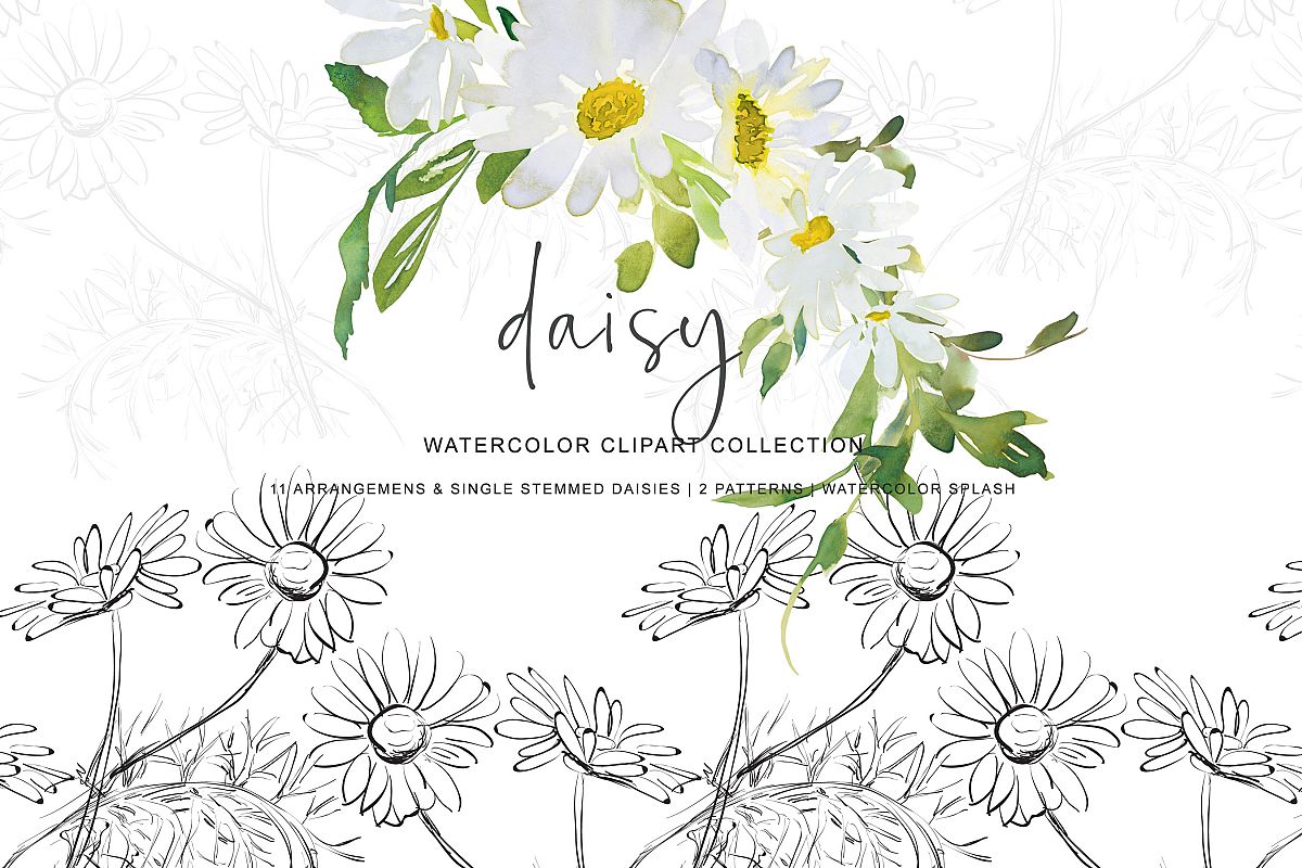Watercolor Daisy Arrangement Clip Art example image 1