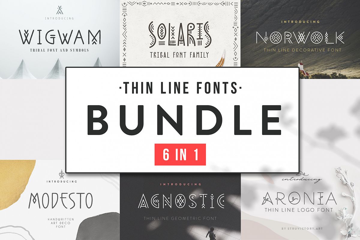 Thin Line Font Bundle 6 in 1 example image 1