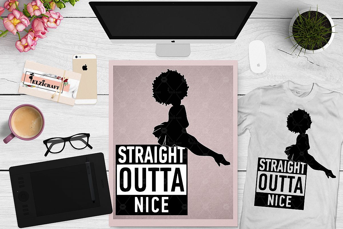Straight Outta Nice Afro Woman Hair Silhouette SVG Cut File example image 1