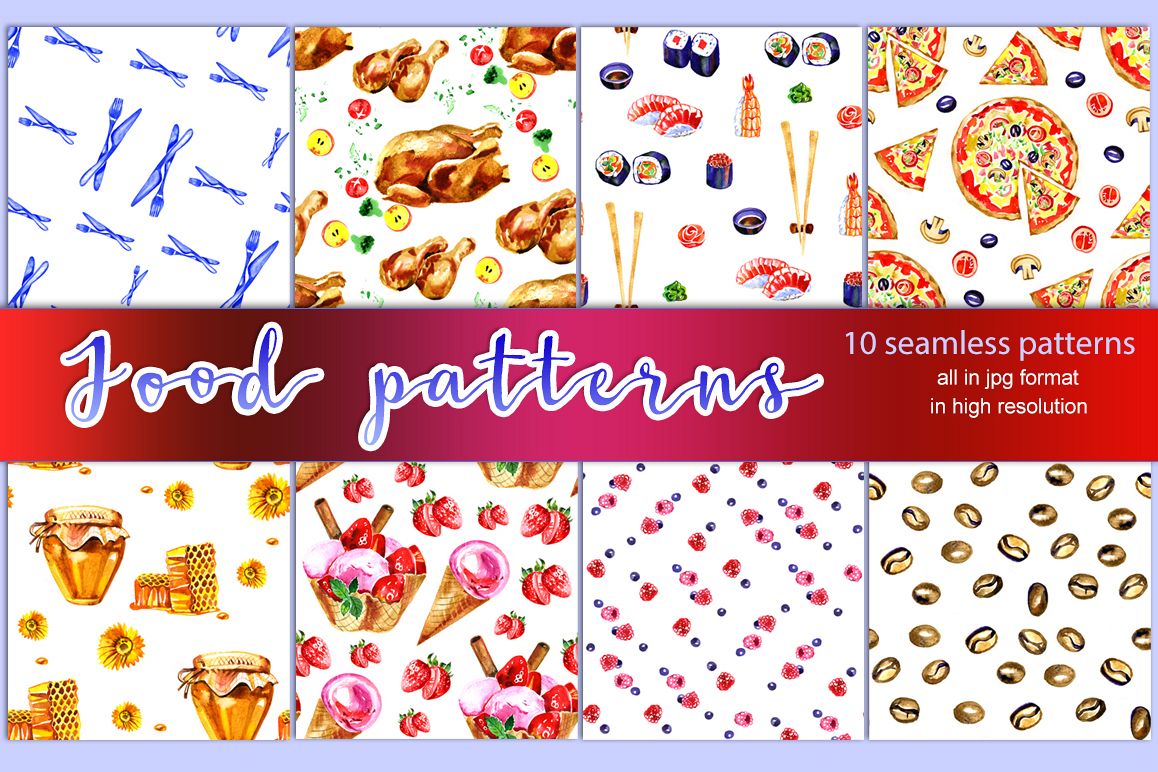 10 Watercolor food patterns example image 1