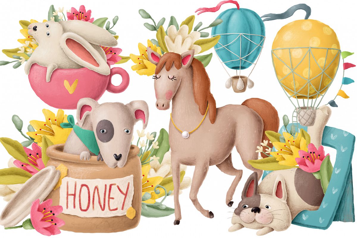 Cute animals clipart set example image 1
