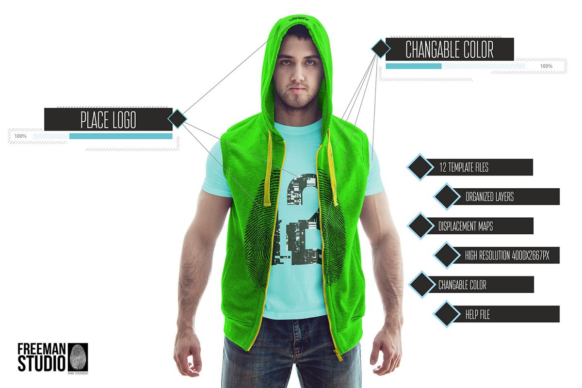Sleeveless Hoodie Mock-Up example image 1