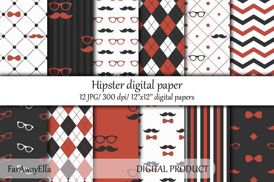 Gray and orange hipster digital paper example image 1