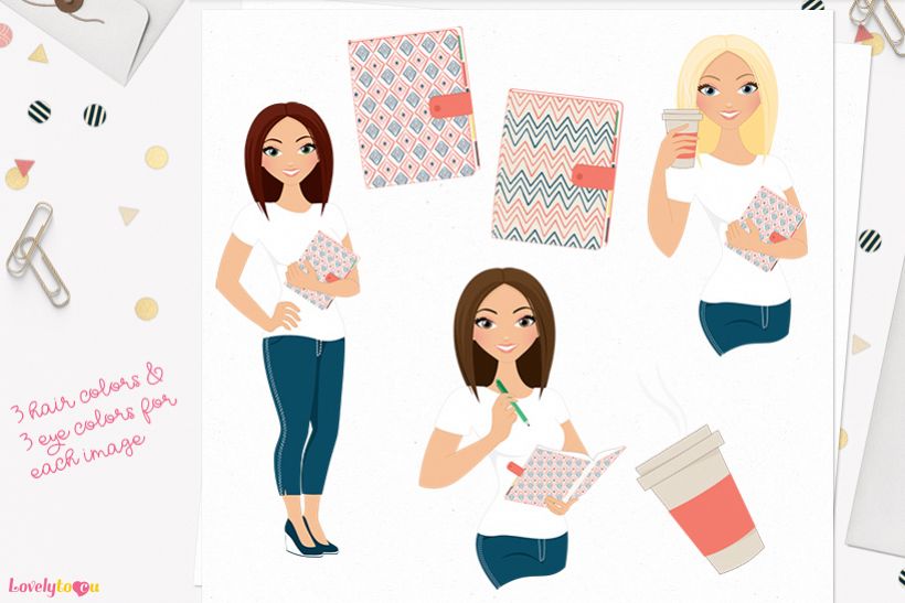 Woman planner character clip art L191 Lisa example image 1