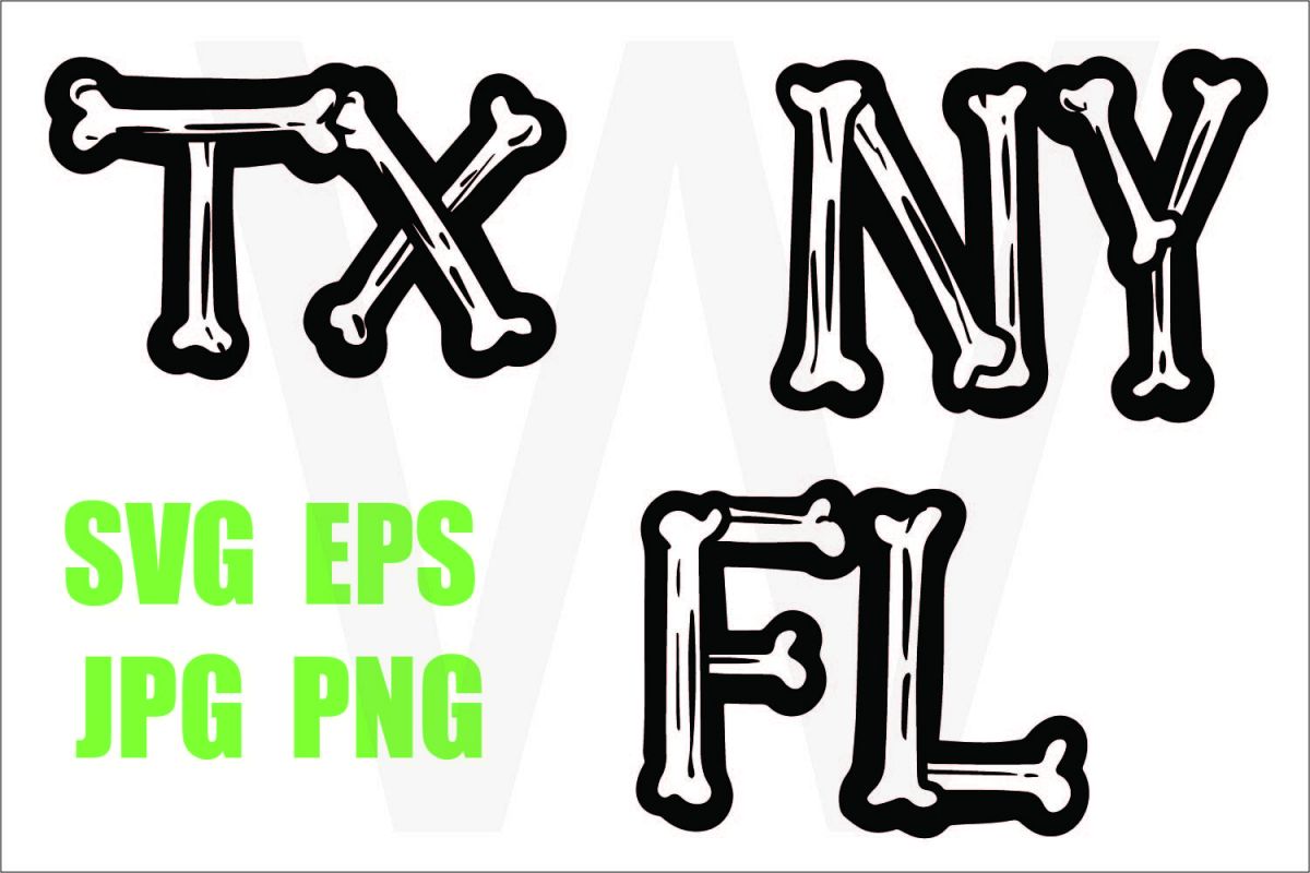 TX NY FL - Texas New York Florida - Bone Style - SVG EPS JPG example image 1