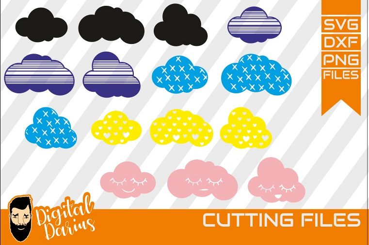 15x Cloud svg, Clouds Weather svg, Cartoon Clouds, bundle example image 1