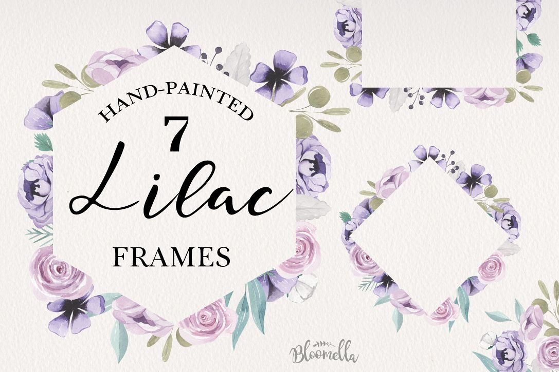 Lilac Flowers 7 Frames Florals Watercolor Purple Mauve Berry example image 1