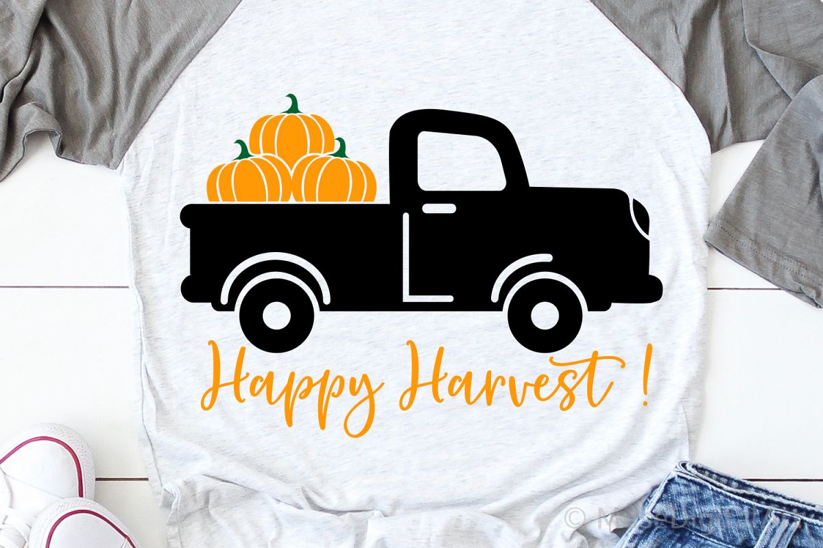 Happy Harvest Svg, Pumpkin Truck Svg, Fall Svg, Pumpkins Svg example image 1