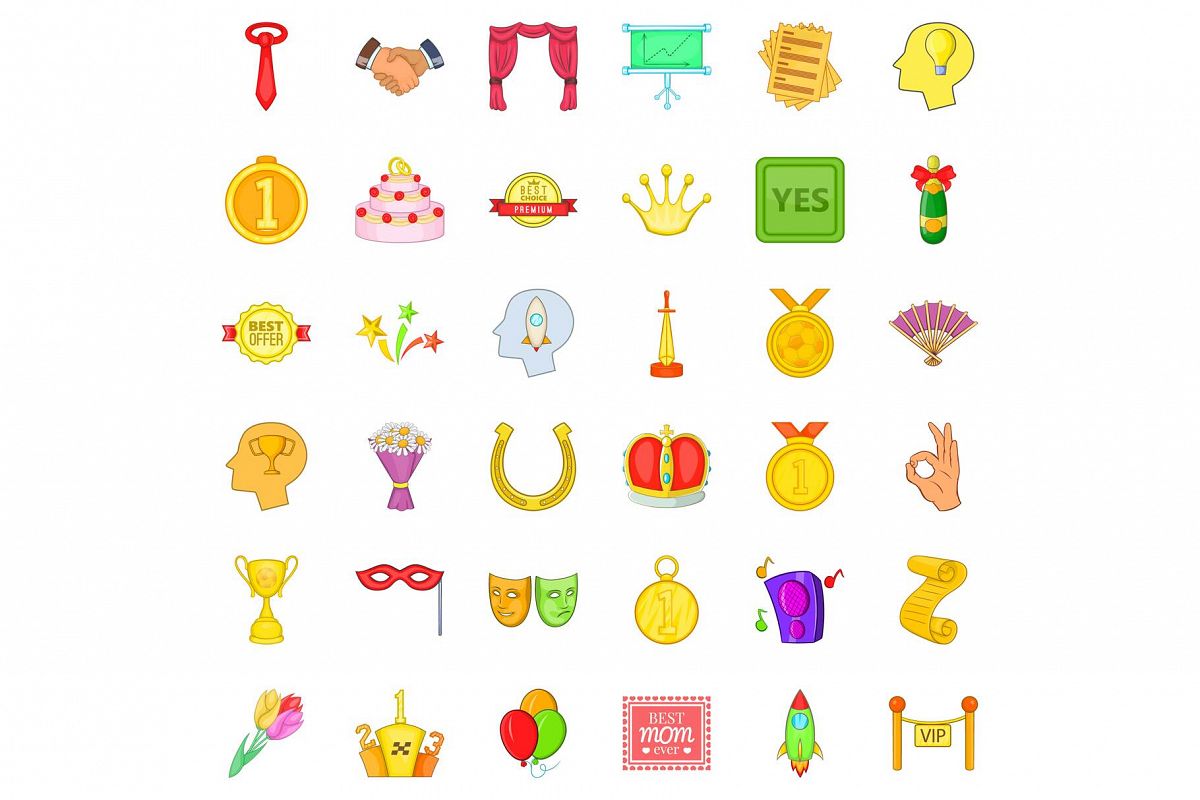 Good trophy icons set, cartoon style example image 1