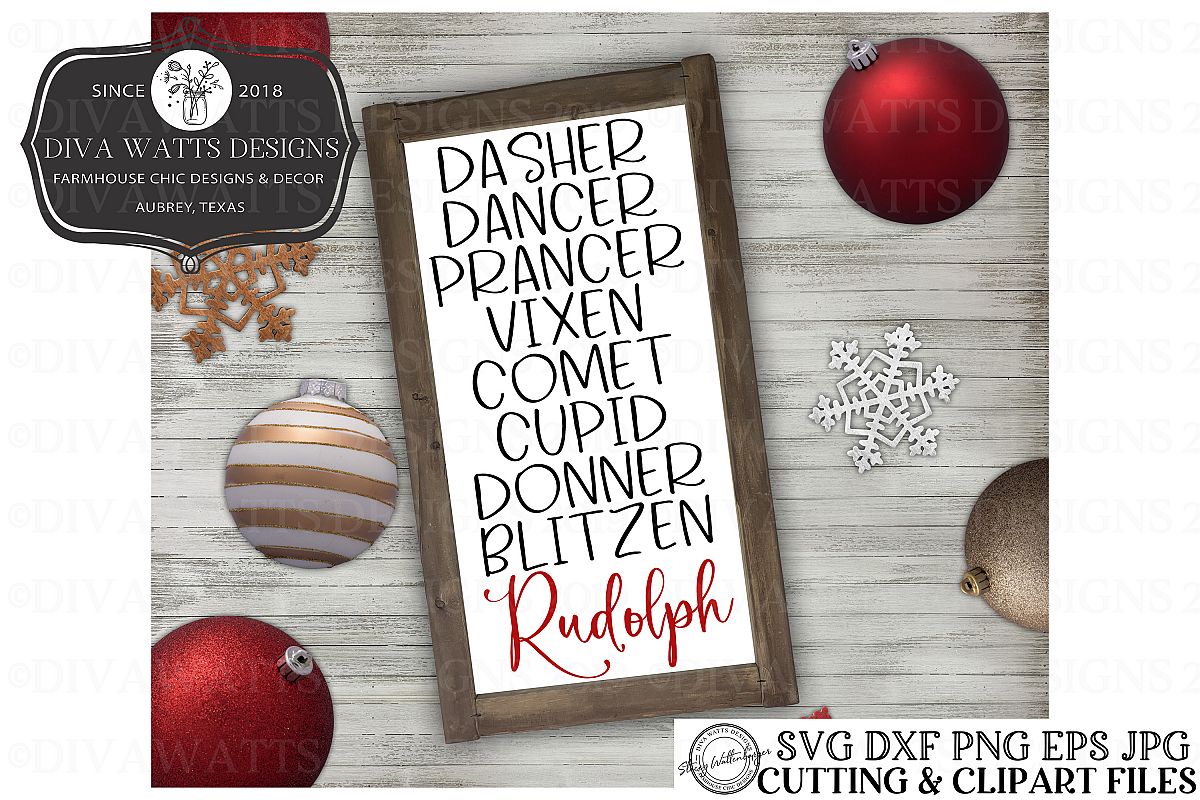 Christmas Holiday Reindeer Names Cutting File example image 1