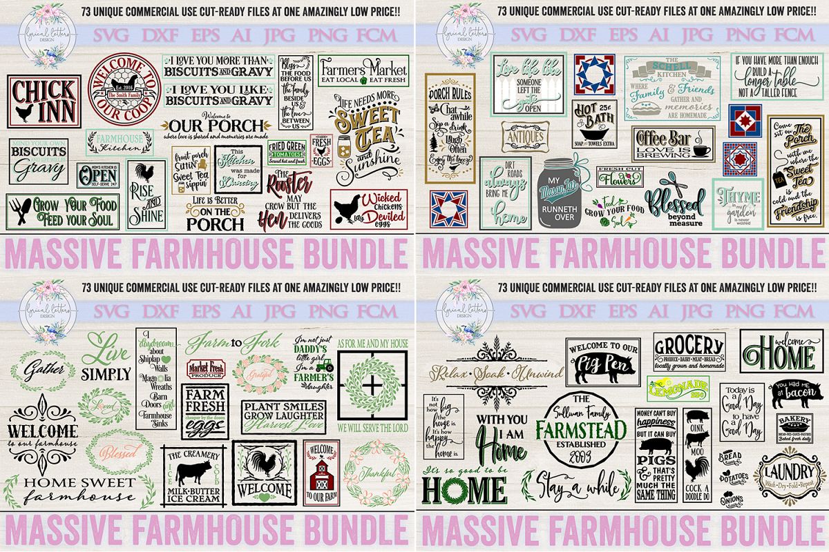 Farmhouse Bundle of 73 SVG DXF Cut File example image 1