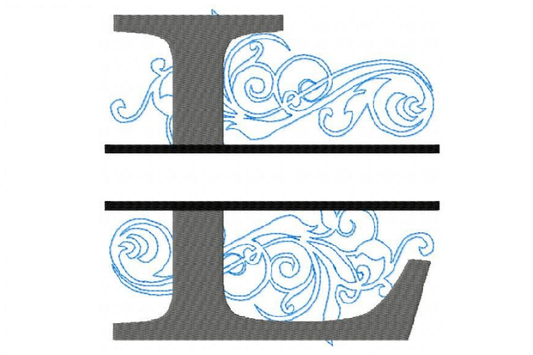 Embroidery Fonts Split Monogram, Monogram L, 4X4 5X7 6x10 example image 1