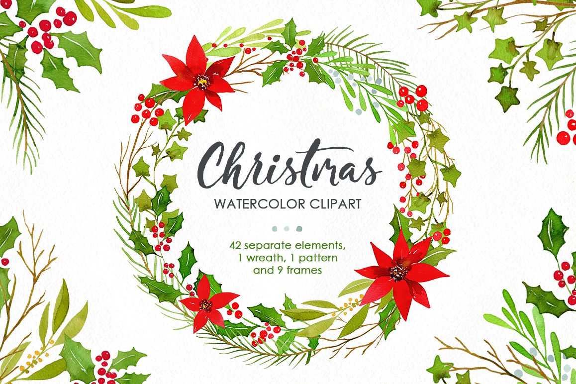 Download Watercolor Christmas Greenery Leaves Pine PNG